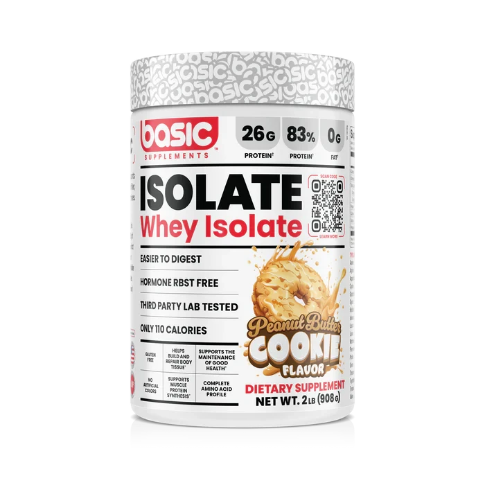 Basic Supplements Whey Isolate 2 lb Peanut Butter Cookie – Proteína Aislada Pura para Definición y Músculo Magro