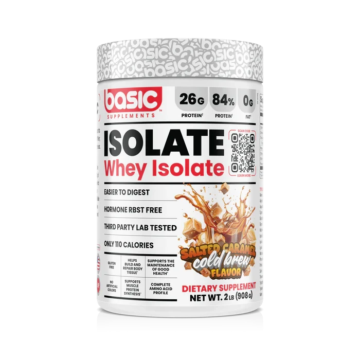 Basic Supplements Whey Isolate 2 lb Caramel Cold Brew – Proteína Aislada Pura para Definición y Músculo Magro