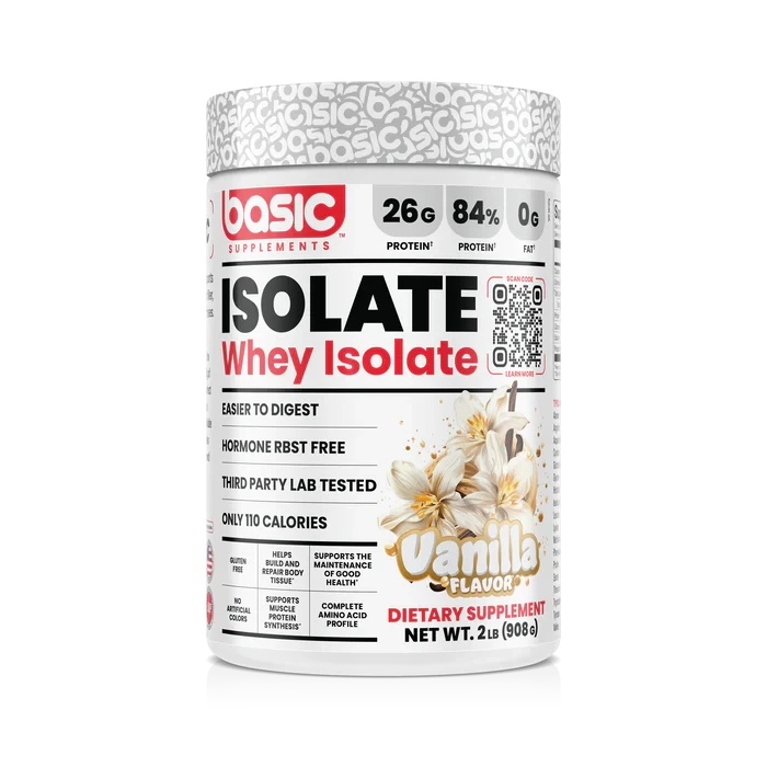 Basic Supplements Whey Isolate 2 lb Vanilla – Proteína Aislada Pura para Definición y Músculo Magro