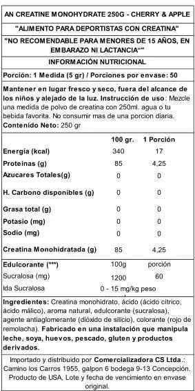 Applied Nutrition Creatina Monohidrato 250 g Cherry & Apple – Micronizada, con Sabor Premium