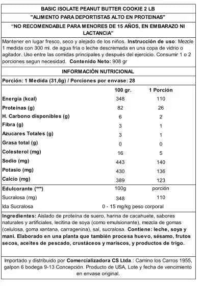 Basic Supplements Whey Isolate 2 lb Peanut Butter Cookie – Proteína Aislada Pura para Definición y Músculo Magro