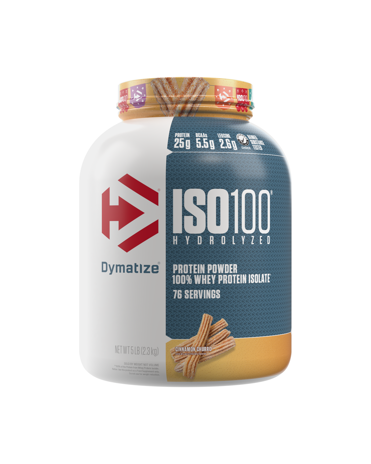 Dymatize ISO 100 5 lb Cinnamon Churro – Proteína Hidrolizada 100%, Sin Lactosa, 76 Porciones Premium