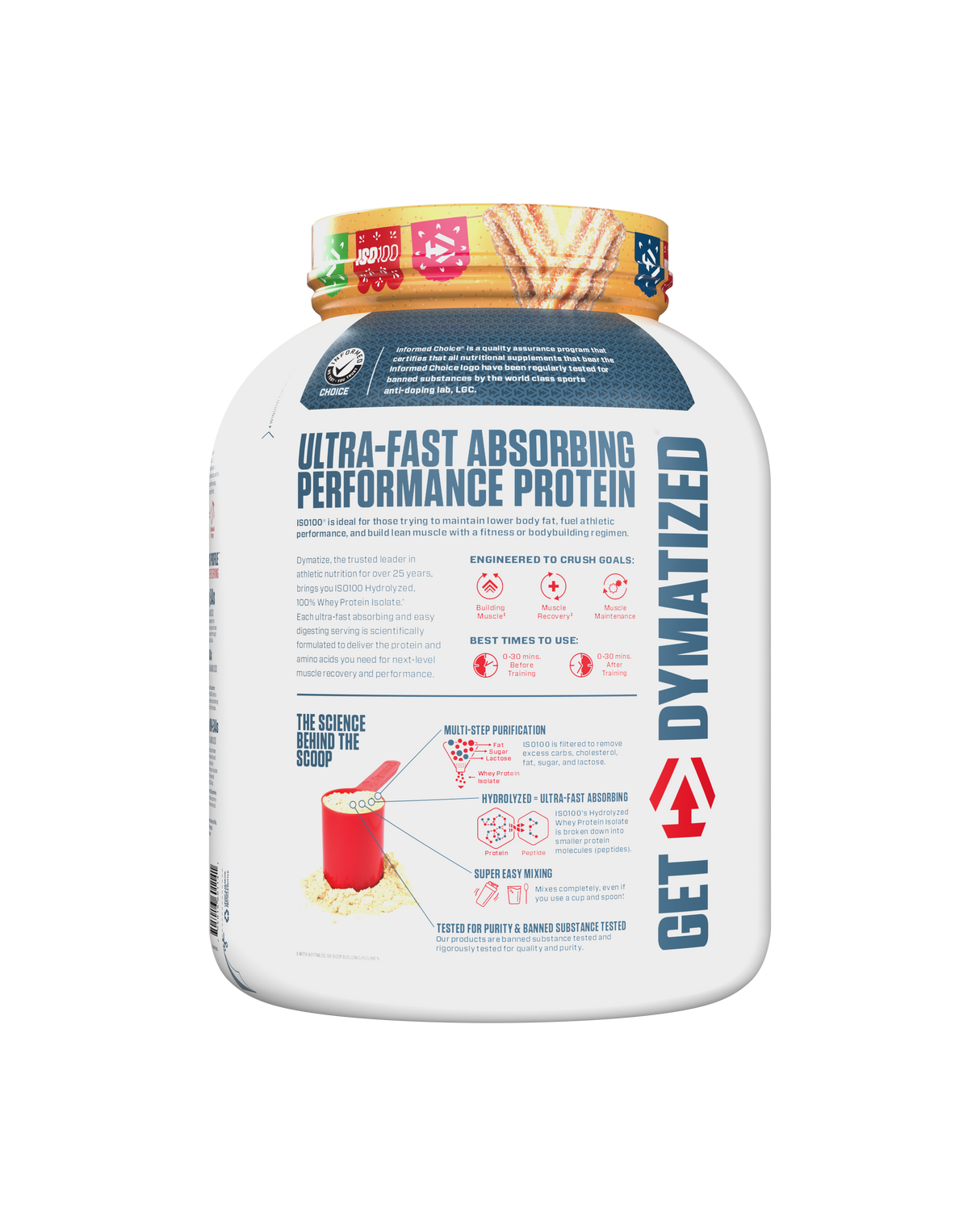 Dymatize ISO 100 5 lb Cinnamon Churro – Proteína Hidrolizada 100%, Sin Lactosa, 76 Porciones Premium