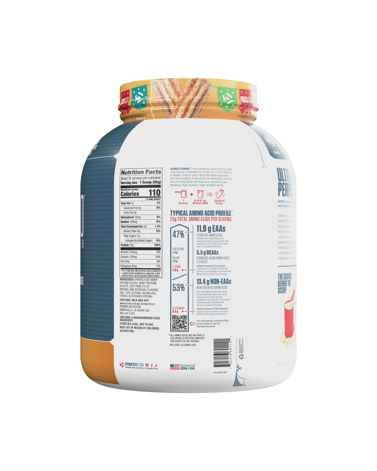 Dymatize ISO 100 5 lb Cinnamon Churro – Proteína Hidrolizada 100%, Sin Lactosa, 76 Porciones Premium