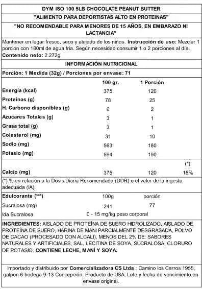 Dymatize ISO 100 5 lb Chocolate Peanut Butter – Proteína Hidrolizada 100%, Sin Lactosa, 76 Porciones Premium