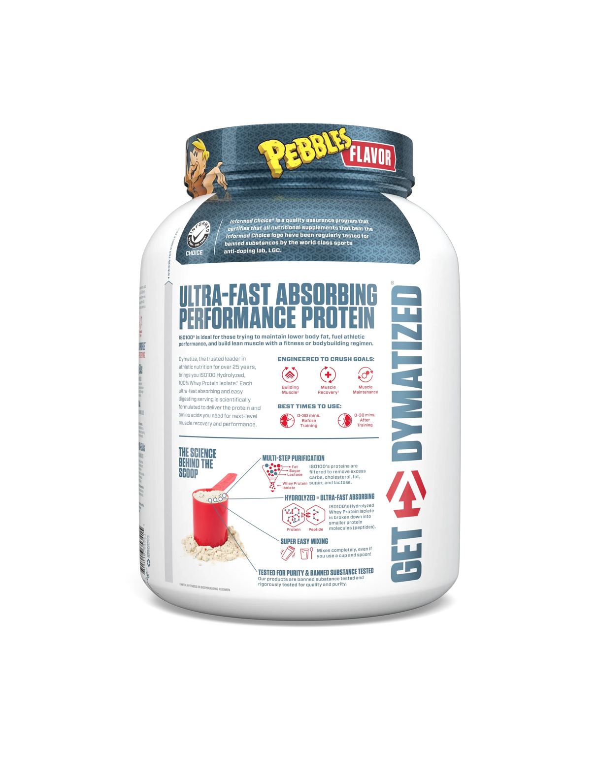 Dymatize ISO 100 3 lb Fruity Pebbles – Proteína Hidrolizada 100% Sin Lactosa, Premium para Músculo Puro