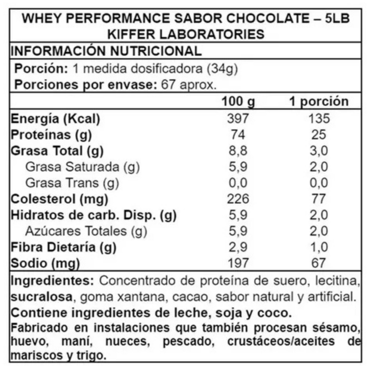 100% Whey Performance Kiffer 5 LB | 25g Proteína, Sin Lactosa, 67 Porciones - TBH Suplementos