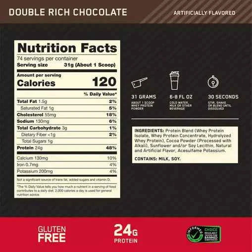 Optimum Nutrition Gold Standard 100% Whey 5 lb Double Rich Chocolate – La Proteína #1 del Mundo
