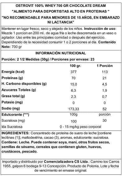 OstroVit 100% Whey Protein 700 g Chocolate Dream – Proteína de Suero Certificada de Calidad Europea