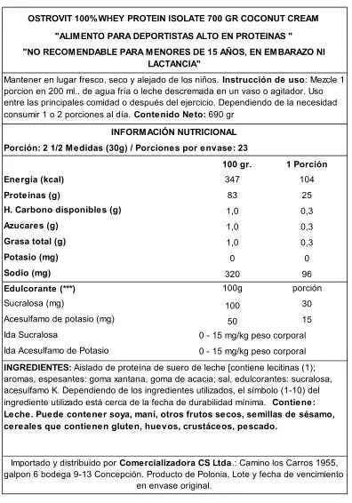 OstroVit 100% Whey Isolate 700 g Coconut Cream – Proteína Aislada de Suero para Definición y Músculo Magro