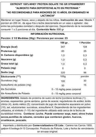 OstroVit 100% Whey Isolate 700 g Strawberry – Proteína Aislada de Suero para Definición y Músculo Magro