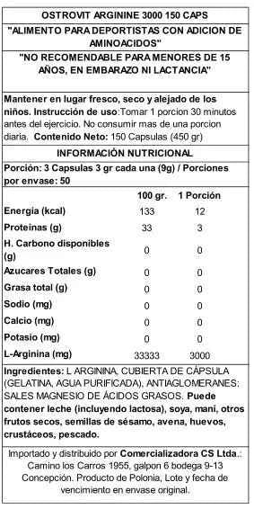 OstroVit L-Arginina 3000 mg 150 Cápsulas – Vasodilatación, Pump y Salud Cardiovascular