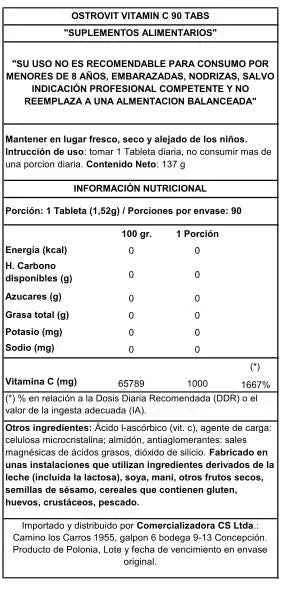 OstroVit Vitamina C 1000 mg 90 Cápsulas – Ácido L-Ascórbico Puro, Sistema Inmune y Antioxidante