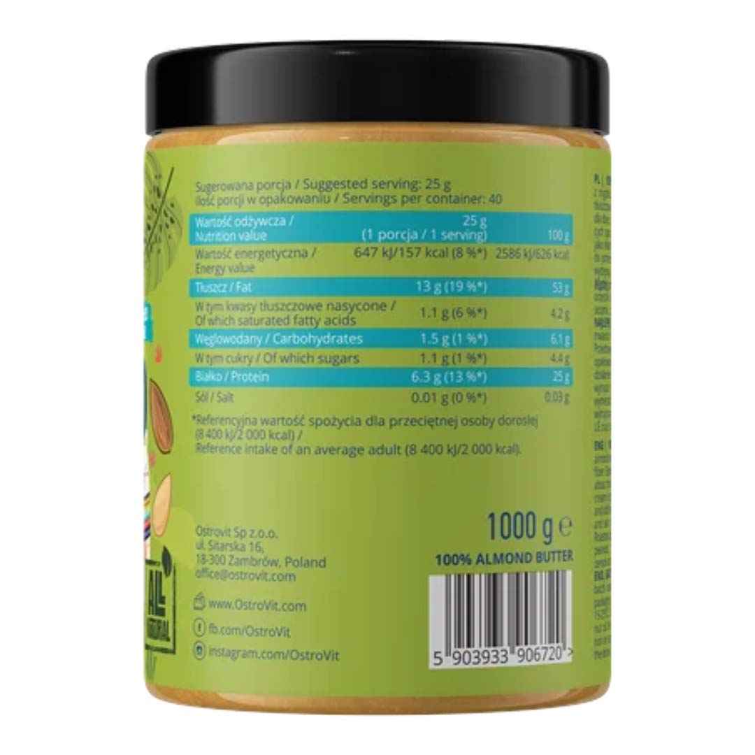 OstroVit Snack 100% Mantequilla de Almendra 1000 g Crunchy – Crema Saludable Sin Azúcar Añadido y Sin Aceite de Palma - TBH Suplementos