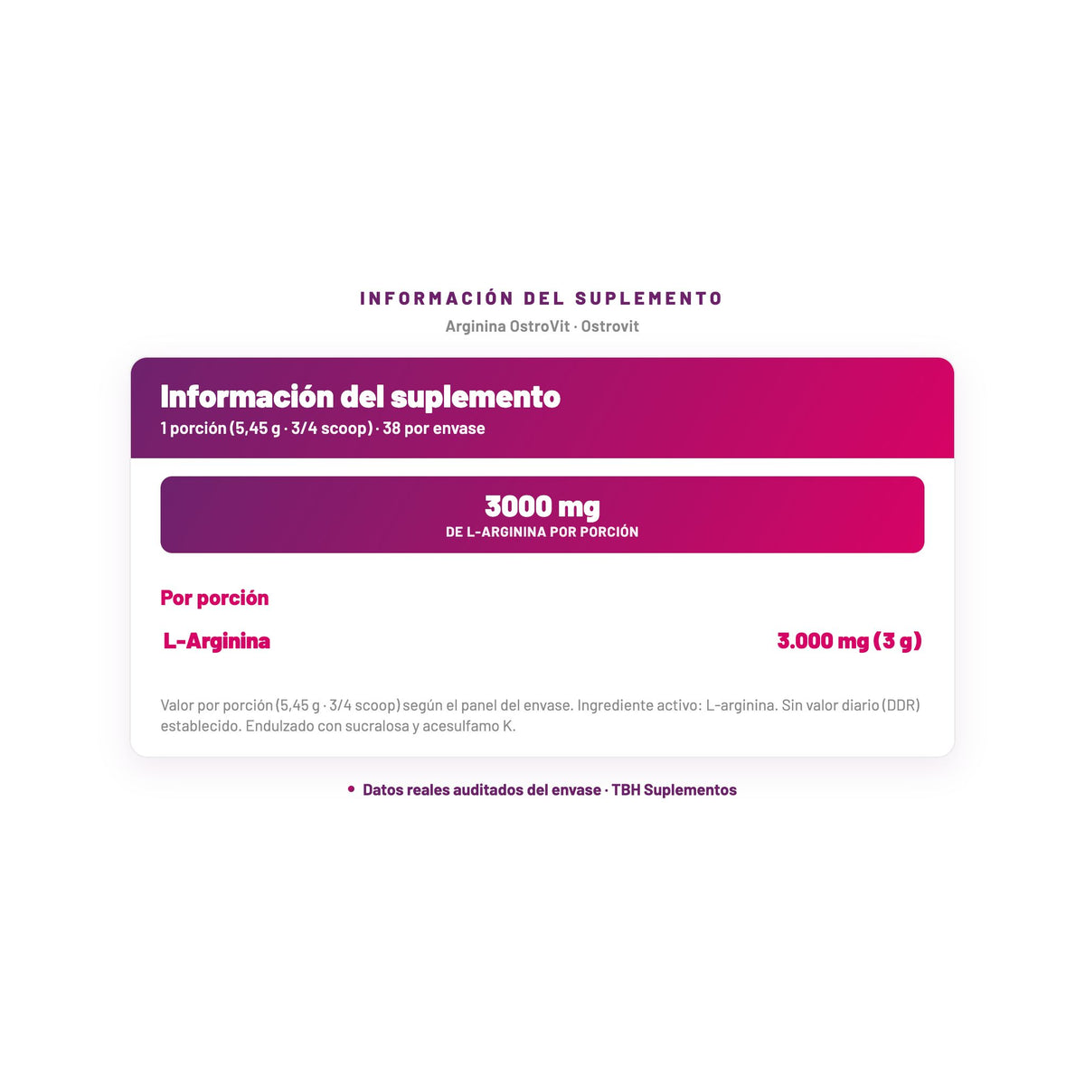 Arginina OstroVit — información del suplemento por porción, datos verificados del envase