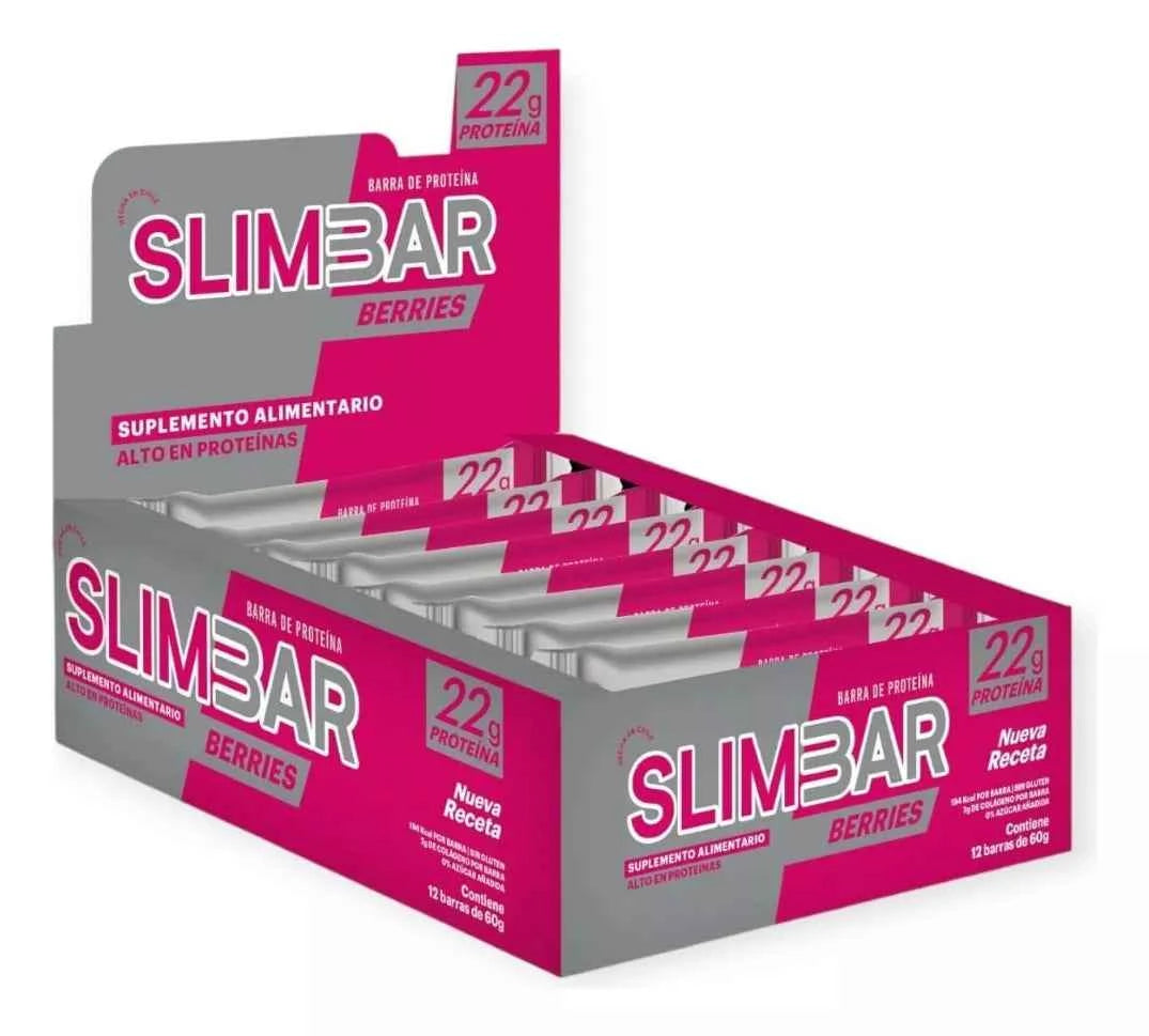 Slimbar Berries 12 Unid. | 22g Proteína, 7g Colágeno, Sin Gluten - TBH Suplementos