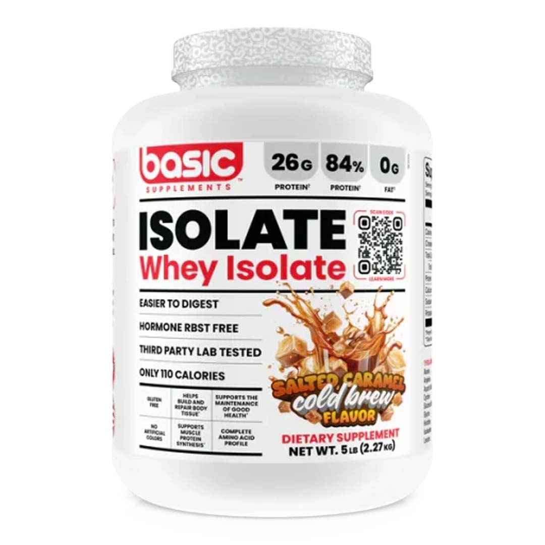 Basic Supplements Whey Protein Isolate 5 Lb Caramel Cold Brew | Proteína Aislada 26g por Porción | Baja en Carbohidratos