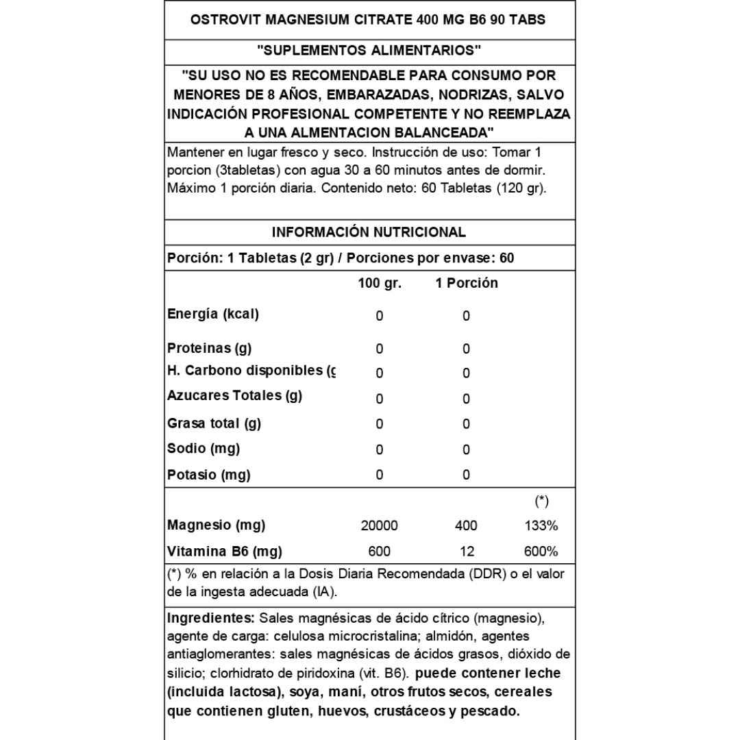 Citrato de Magnesio OstroVit - 90 servicios - TBH Suplementos
