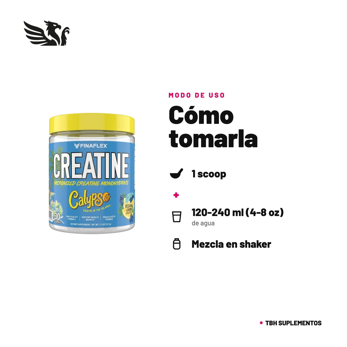 Creatina Finaflex + Calypso — cómo tomarla, modo de uso: Fase de carga: 1 scoop en 120-240 ml (4-8 oz) de agua, 2 veces al día durante los primeros días. Mantención: 1 scoop, 1 vez al día. Mantén una buena hidratación. 100% original, envío a todo Chile.