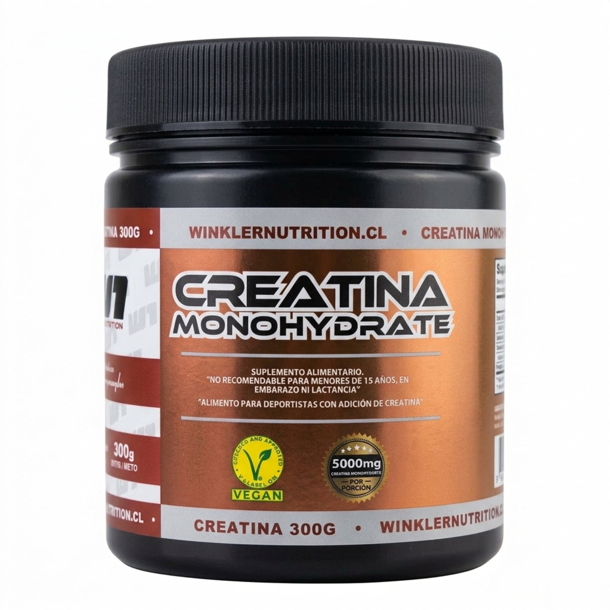 Creatina Monohidratada Winkler 300 g - creatina monohidrato micronizada, 5 g por porción, vegana - vista frontal del envase