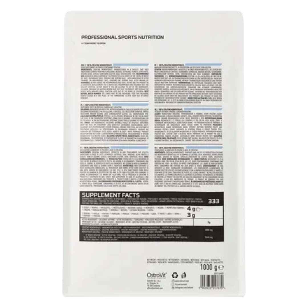 Creatina Monohidrato OstroVit - 1kg - Sin Sabor - Masa Muscular - TBH Suplementos