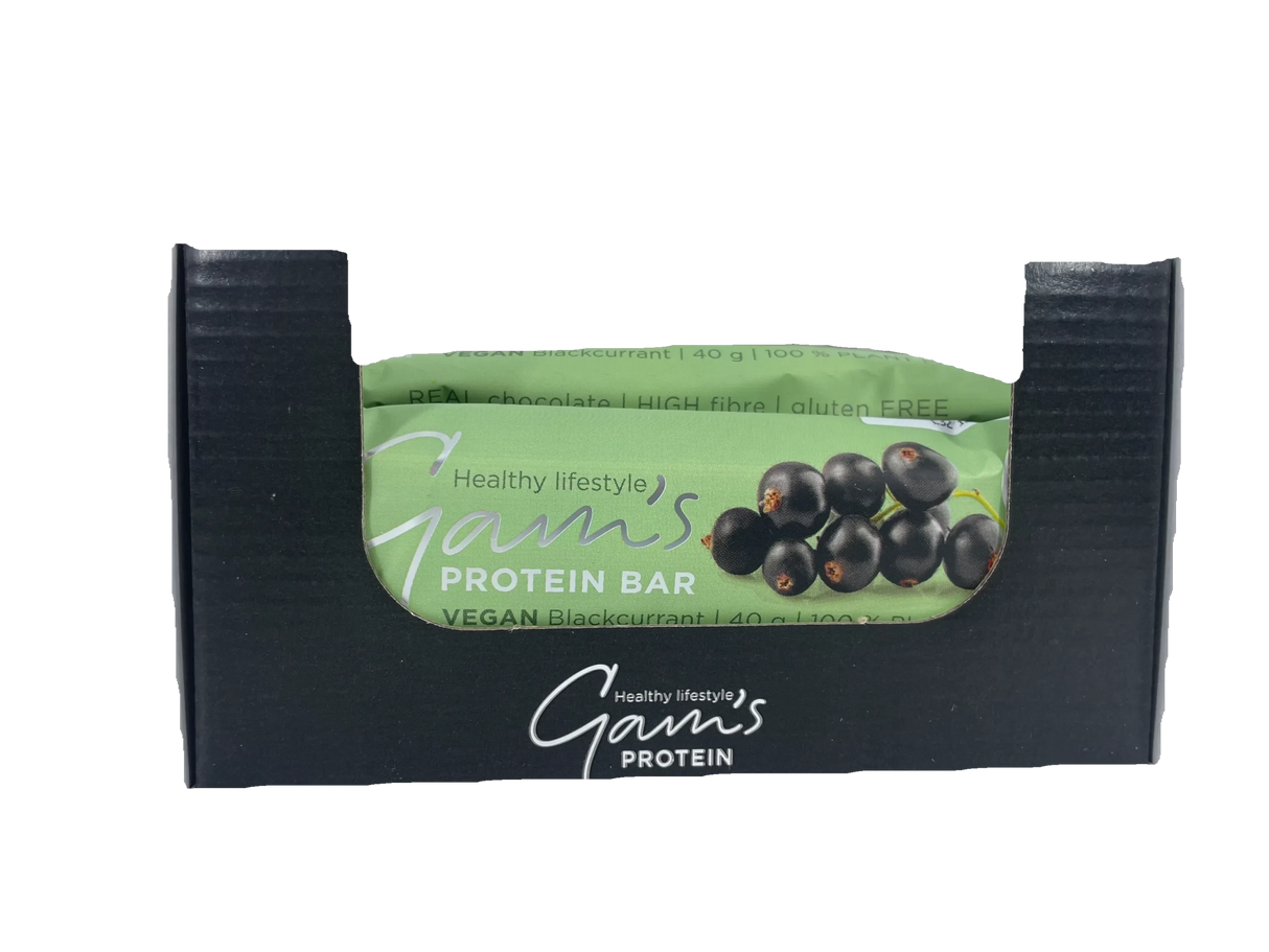 Gam's Barra Proteína Vegana 40 g – Sabor Grosella Negra, Plant-Based Sin Gluten