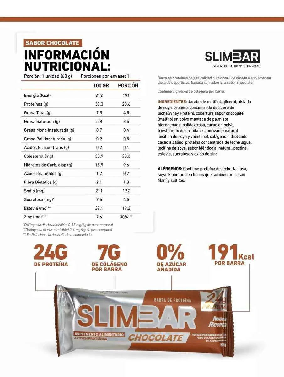 Barra Proteína SlimBar Chocolate (Unidad) | 24g Proteína, 0 Azúcar Añadida y 7g Colágeno - TBH Suplementos