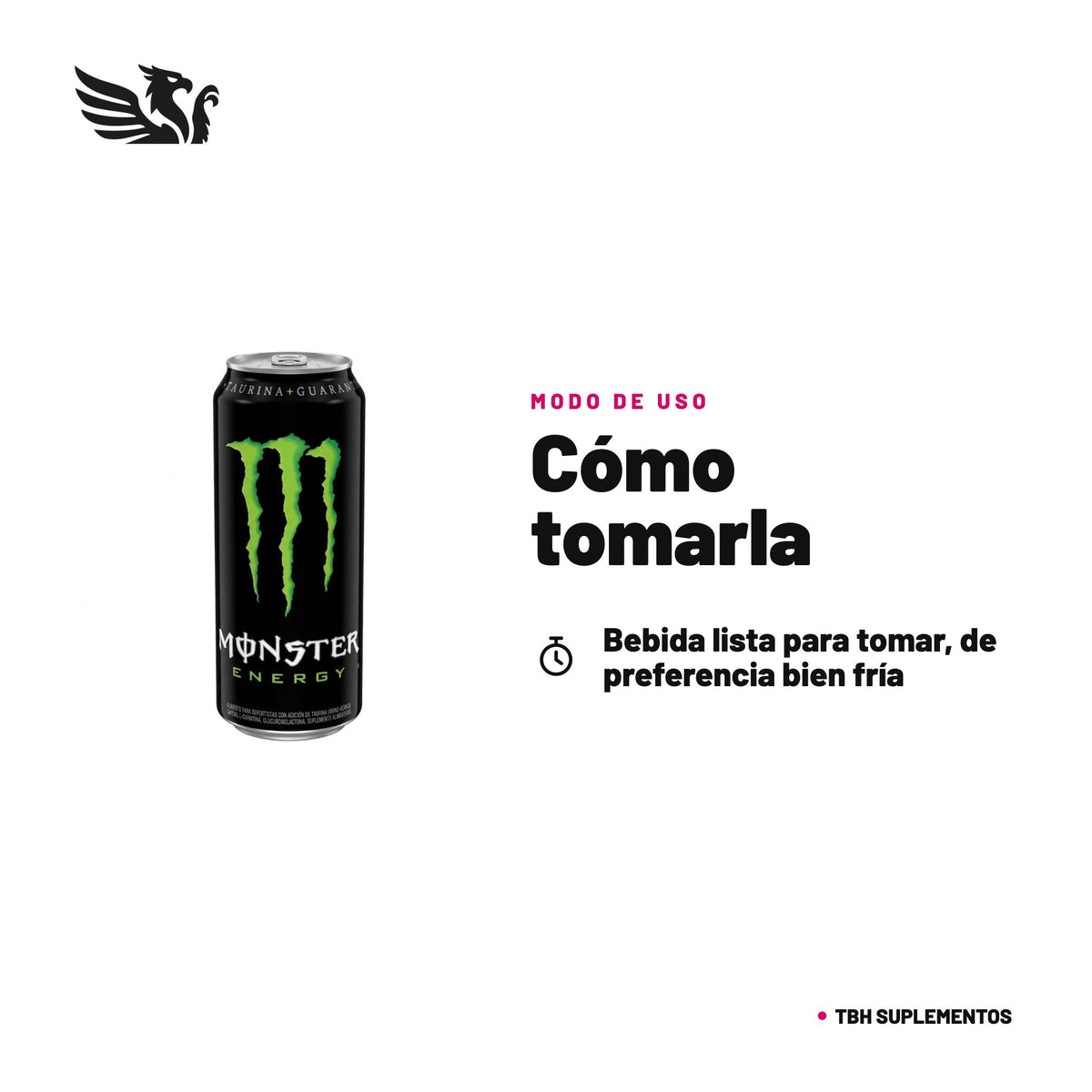Monster Energy Original — cómo tomarla, modo de uso: Bebida lista para tomar, de preferencia bien fría. Consumo máximo diario: 2 porciones, que equivalen a 1 lata. Una vez abierta, refrigerar. 100% original, envío a todo Chile.