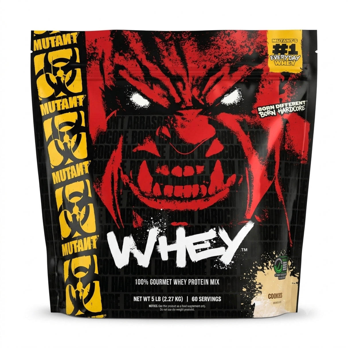 Proteína Mutant Whey 5 lb sabor Cookies and Cream — 22 g de proteína por porción — vista frontal del envase
