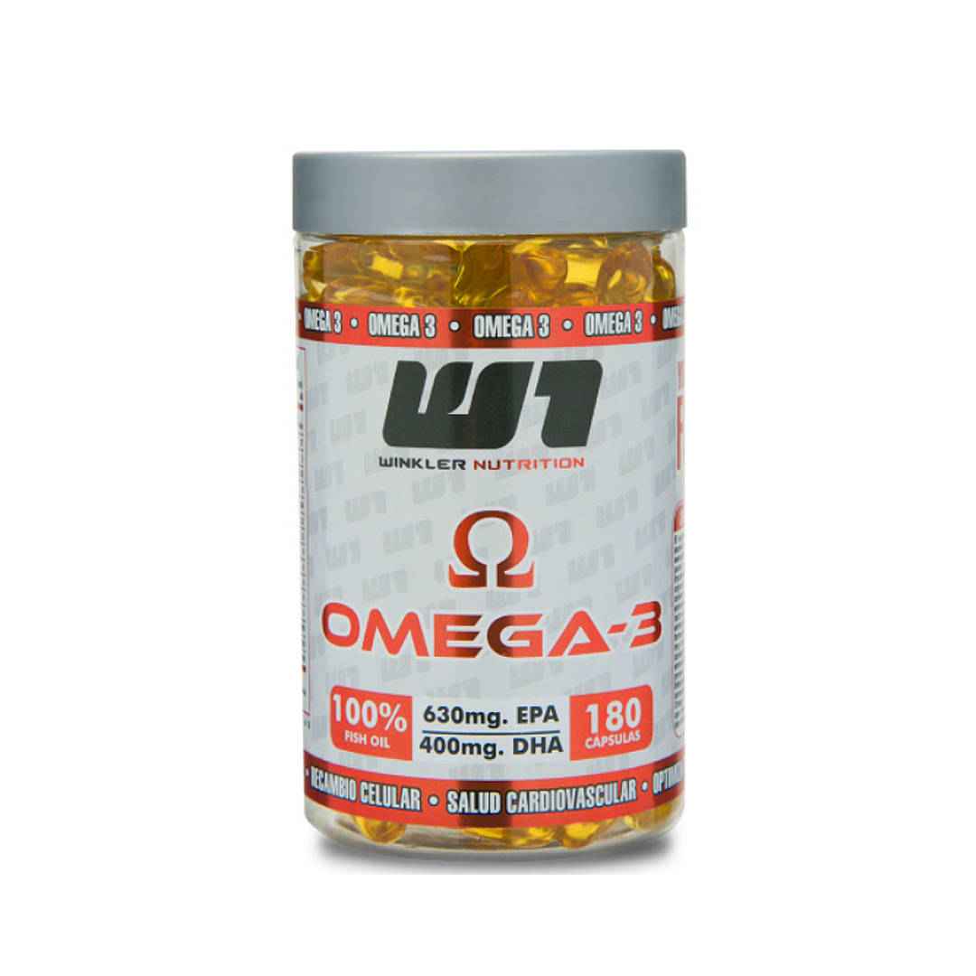 Omega 3 Fish Oil Winkler Nutrition (180 Cápsulas) | 3000mg Aceite Pescado | 630mg EPA, 400mg DHA | Sin Gluten | Libre de Mercurio - TBH Suplementos