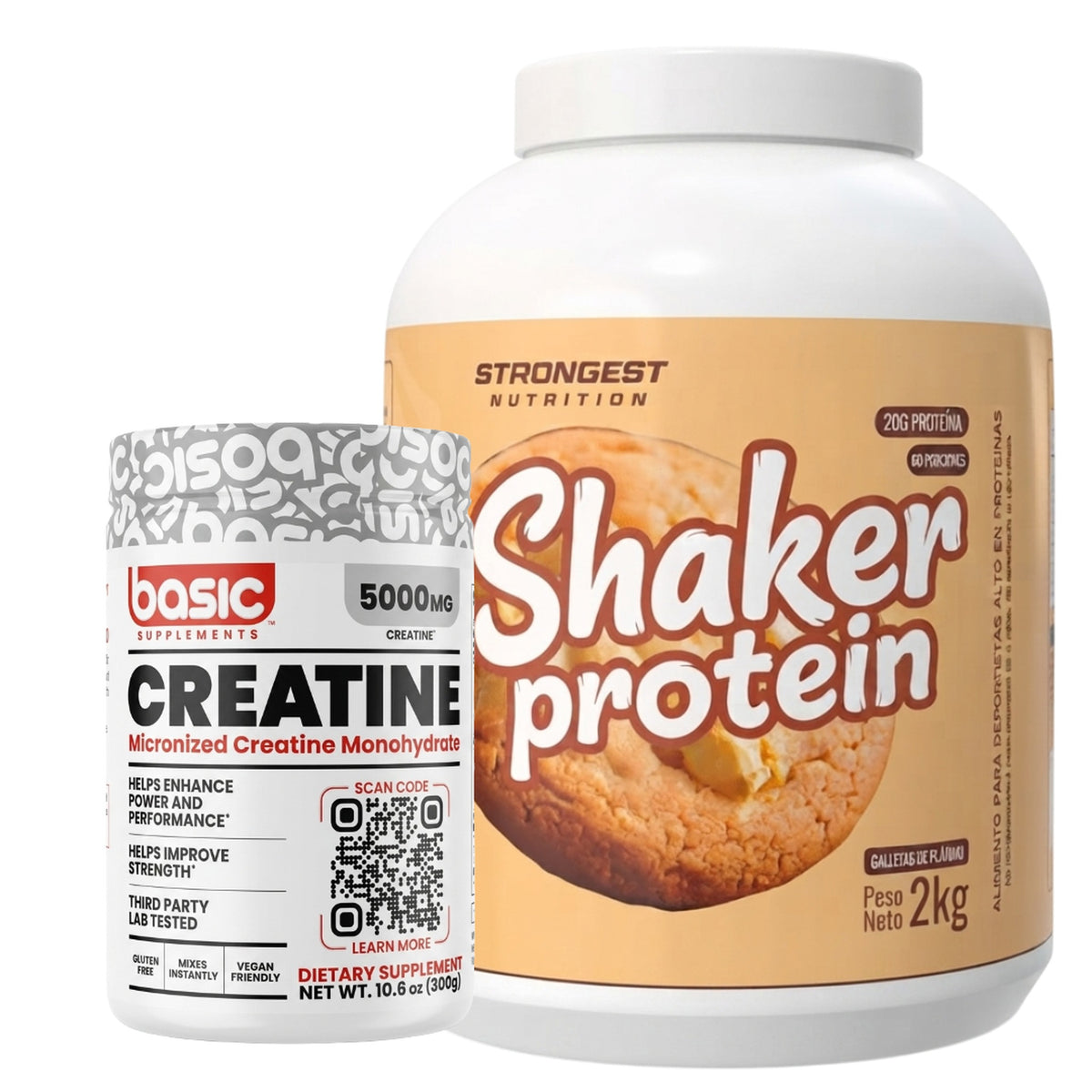Pack Shaker Strongest sabor Galletas de Plátano + Creatina Basic 300g — TBH Suplementos