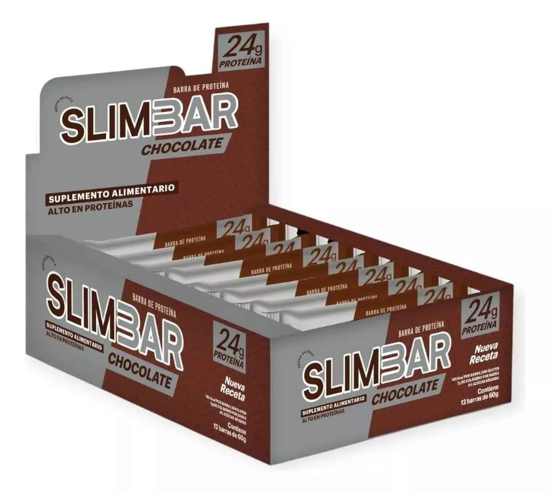 Barra Proteína SlimBar Chocolate (Caja 12 Unidades) | 24g Proteína, 0 Azúcar Añadida y 7g Colágeno - TBH Suplementos