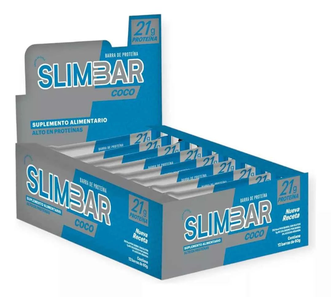 Barra Proteína SlimBar Coco (Caja 12 Unidades) | 21g Proteína, 0 Azúcar Añadida y 7g Colágeno - TBH Suplementos