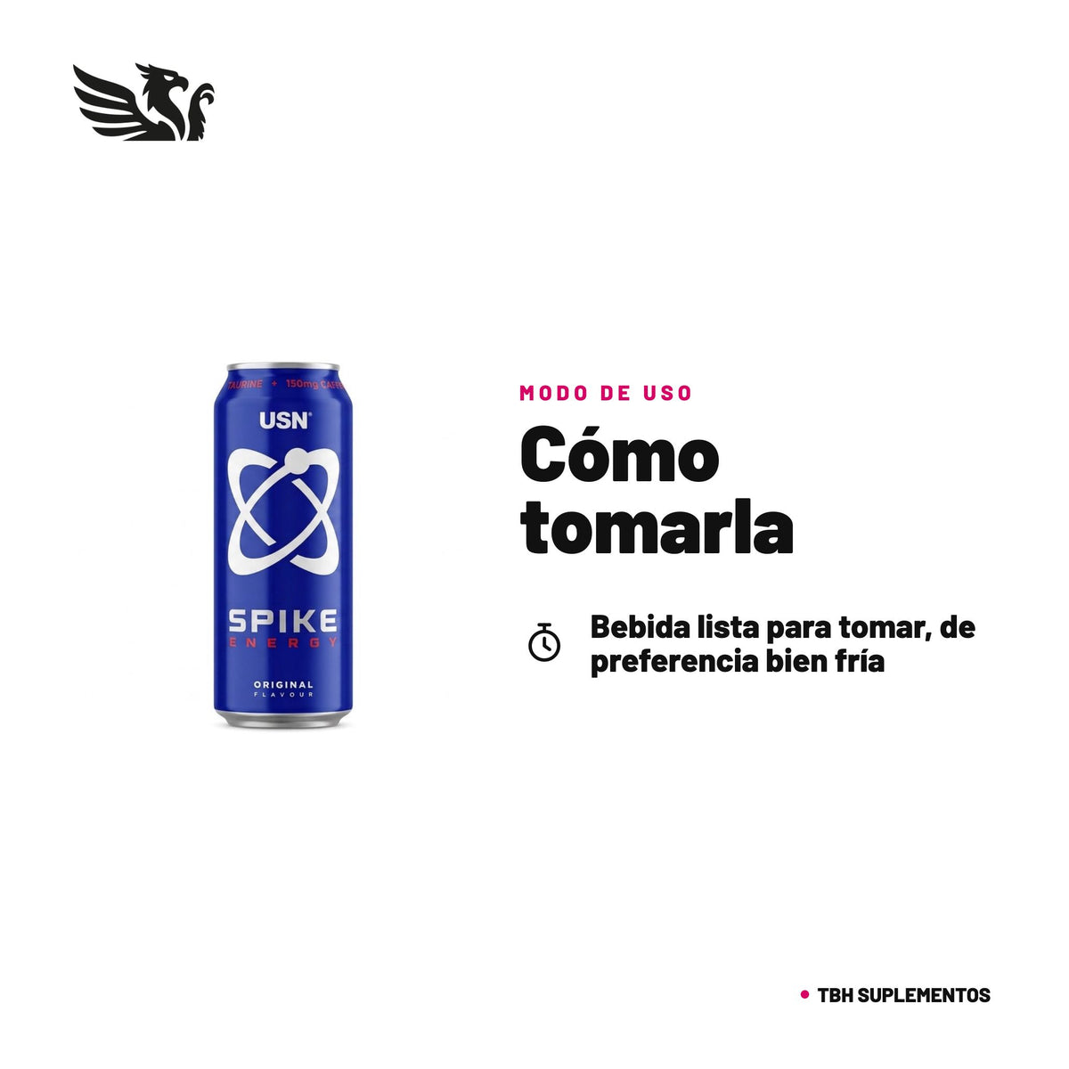 Spike Energy USN Original — cómo tomarla, modo de uso: Bebida lista para tomar, de preferencia bien fría. La lata completa es una sola porción. No superar la dosis diaria recomendada. Una vez abierta, refrigerar y consumir dentro de 48 horas. 100% original, envío a todo Chile.