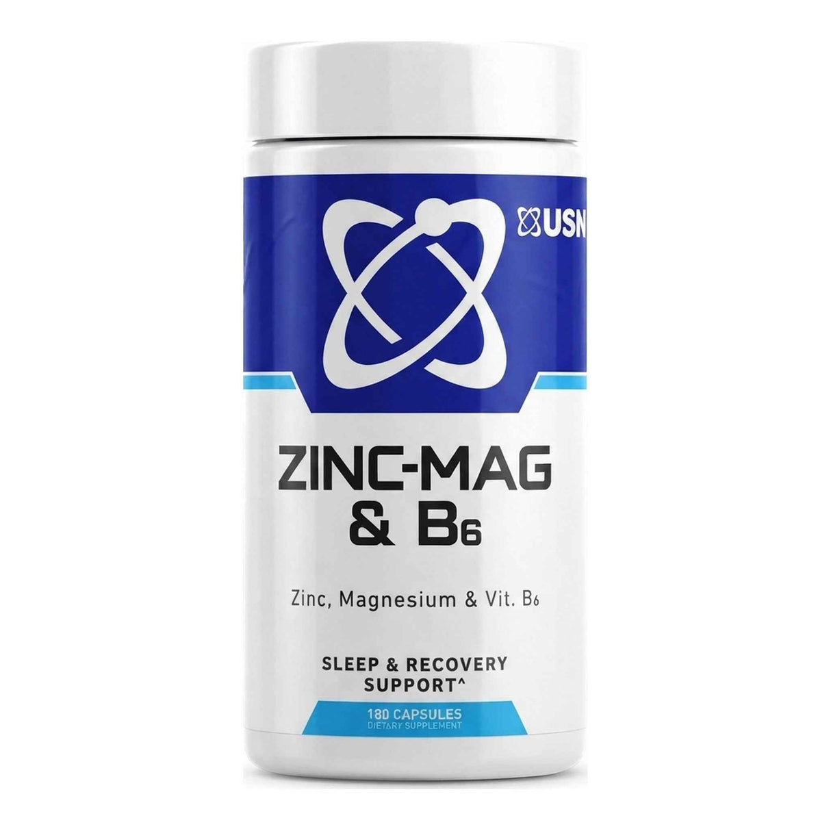 Zinc-Mag & B6 (ZMA) de USN — 180 cápsulas con zinc, magnesio y vitamina B6 — envase blanco y azul