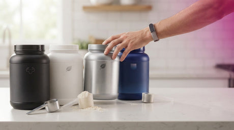Varios tarros de proteína alineados para comparar y elegir la mejor