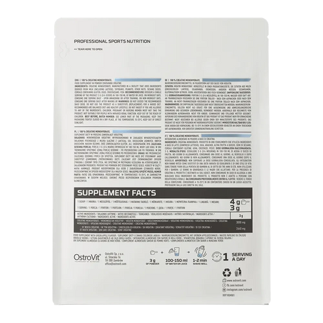 OstroVit Creatina Monohidratada 500 g Sin Sabor – Calidad Europea para Fuerza y Rendimiento