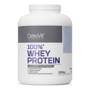 Proteína 100% Whey Protein Ostrovit sabor Banana Cake — concentrado de suero, 21 g de proteína por porción — vista frontal del envase