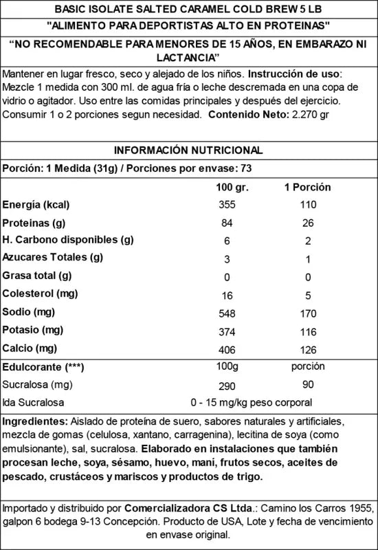 Basic Whey Protein Isolate 5 Lb Caramel Cold Brew - 26g Proteína Pura