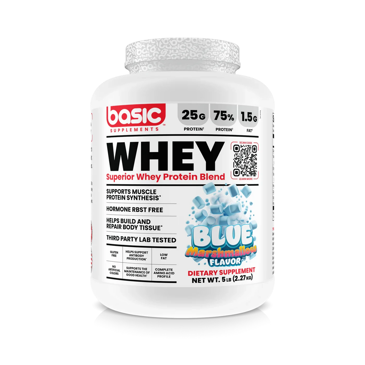 Basic Supplements Superior Whey 5 lb Blue Marshmallow – Proteína de Suero Premium para Músculo y Recuperación