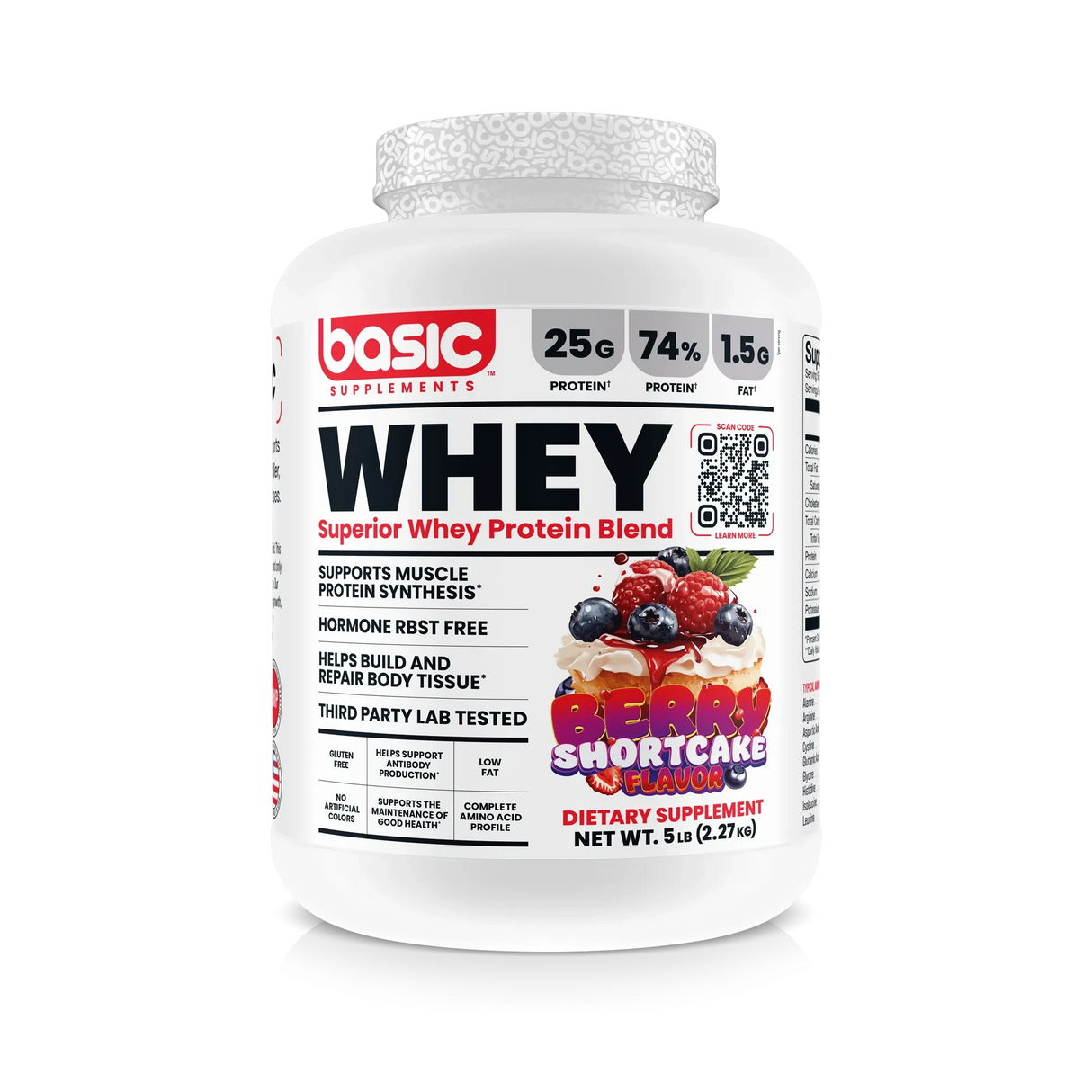 Basic Supplements Superior Whey 5 lb Berry Shortcake – Proteína de Suero Premium para Músculo y Recuperación