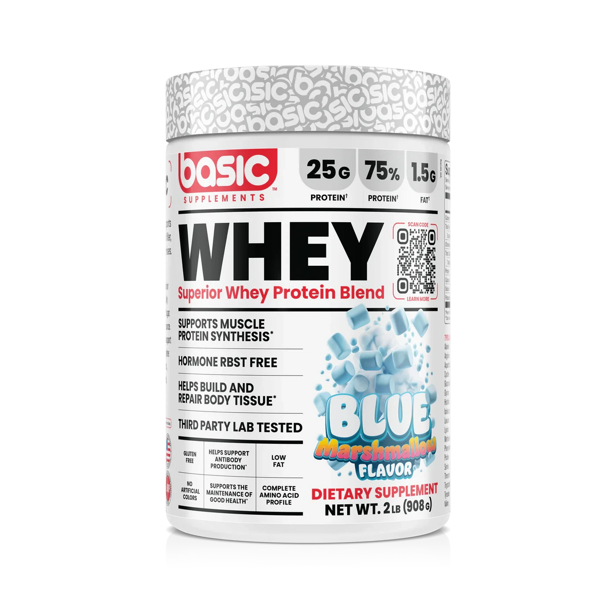 Basic Supplements Superior Whey 2 lb Blue Marshmallow – Proteína de Suero Premium para Músculo y Recuperación