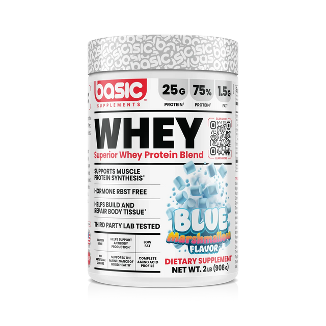 Basic Supplements Superior Whey 2 lb Blue Marshmallow – Proteína de Suero Premium para Músculo y Recuperación