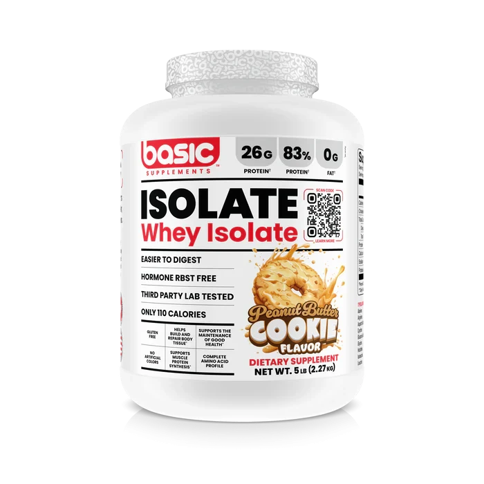 Basic Supplements Whey Isolate 5 lb Peanut Butter Cookie – Proteína Aislada Pura para Definición y Músculo Magro