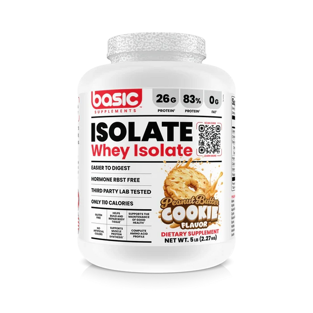 Basic Supplements Whey Isolate 5 lb Peanut Butter Cookie – Proteína Aislada Pura para Definición y Músculo Magro