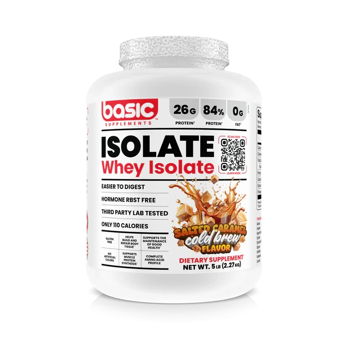Basic Supplements Whey Isolate 5 lb Caramel Cold Brew – Proteína Aislada Pura para Definición y Músculo Magro