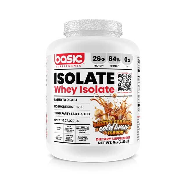 Basic Supplements Whey Isolate 5 lb Caramel Cold Brew – Proteína Aislada Pura para Definición y Músculo Magro