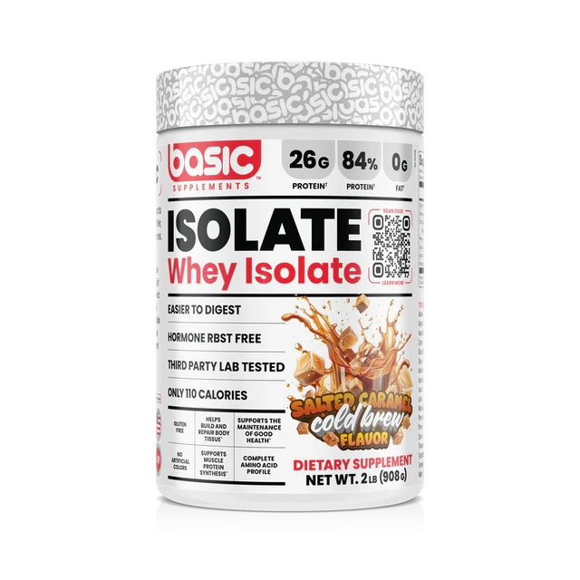 Basic Supplements Whey Isolate 2 lb Caramel Cold Brew – Proteína Aislada Pura para Definición y Músculo Magro