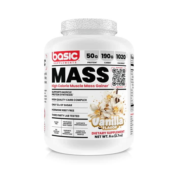 Basic Supplements Basic Mass 6 lb Vanilla Bean – Ganador de Peso para Volumen y Masa Muscular