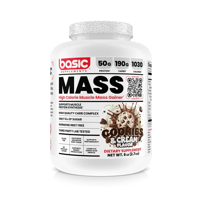 Basic Supplements Basic Mass 6 lb Cookies and Cream – Ganador de Peso para Volumen y Masa Muscular
